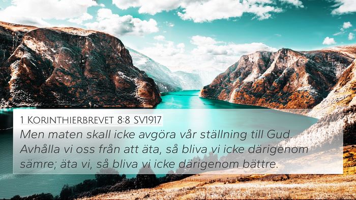 1 Korinthierbrevet 8:8 SV1917 Bible Verse Image