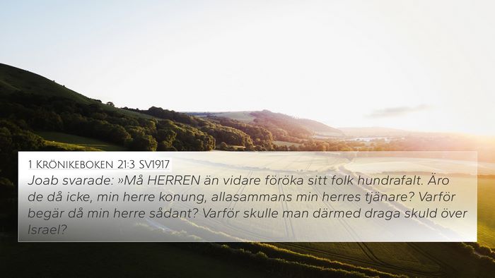 1 Krönikeboken 21:3 SV1917 Bible Verse Image
