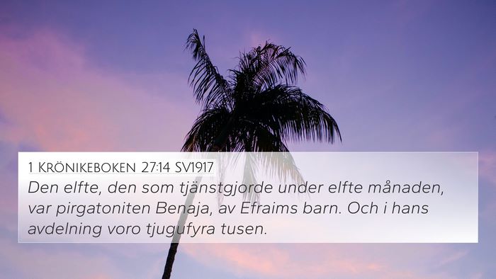 1 Krönikeboken 27:14 SV1917 4K Wallpaper - Den elfte, den som tjänstgjorde under elfte - 4K Wallpaper Bible Verse