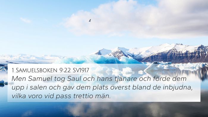 1 Samuelsboken 9:22 SV1917 4K Wallpaper - Men Samuel tog Saul och hans tjänare och förde - 4K Wallpaper Bible Verse