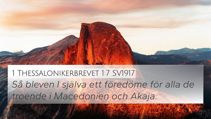 1 Thessalonikerbrevet 1:7 SV1917 Bible Verse Image