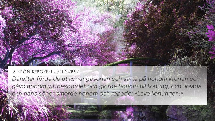 2 Krönikeboken 23:11 SV1917 4K Wallpaper - Därefter förde de ut konungasonen och satte på - 4K Wallpaper Bible Verse