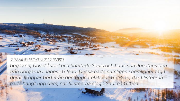 2 Samuelsboken 21:12 SV1917 Bible Verse Image