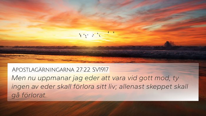 Apostlagärningarna 27:22 SV1917 Bible Verse Image