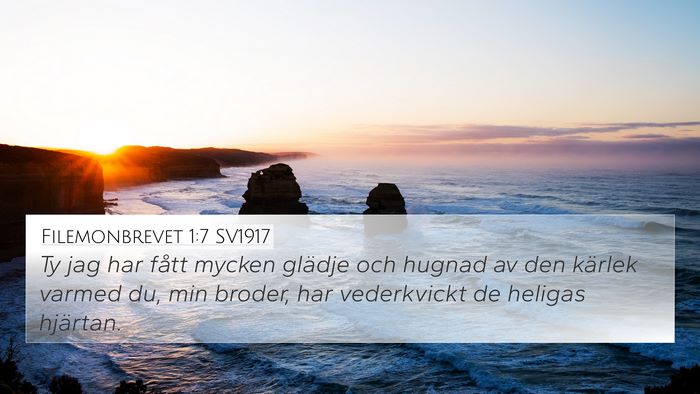 Filemonbrevet 1:7 SV1917 4K Wallpaper - Ty jag har fått mycken glädje och hugnad av den - 4K Wallpaper Bible Verse