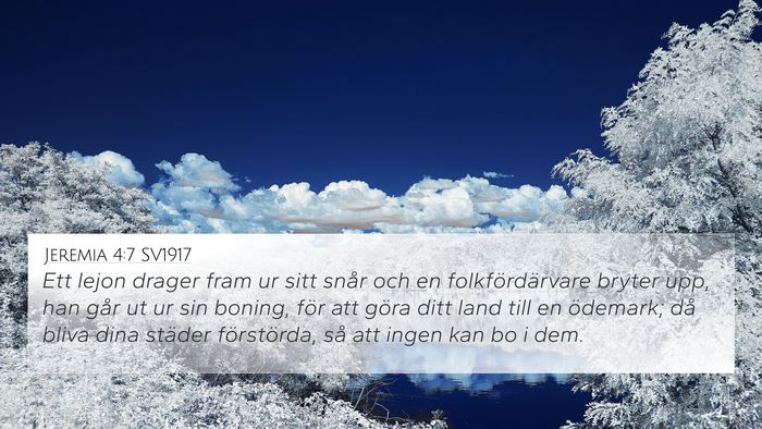Jeremia 4:7 SV1917 4K Wallpaper - Ett lejon drager fram ur sitt snår och en - 4K Wallpaper Bible Verse