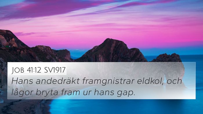 Job 41:12 SV1917 4K Wallpaper - Hans andedräkt framgnistrar eldkol, och lågor - 4K Wallpaper Bible Verse