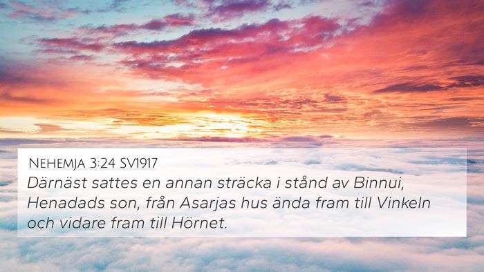 Nehemja 3:24 SV1917 4K Wallpaper - Därnäst sattes en annan sträcka i stånd av - 4K Wallpaper Bible Verse