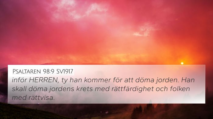 Psaltaren 98:9 SV1917 Bible Verse Image