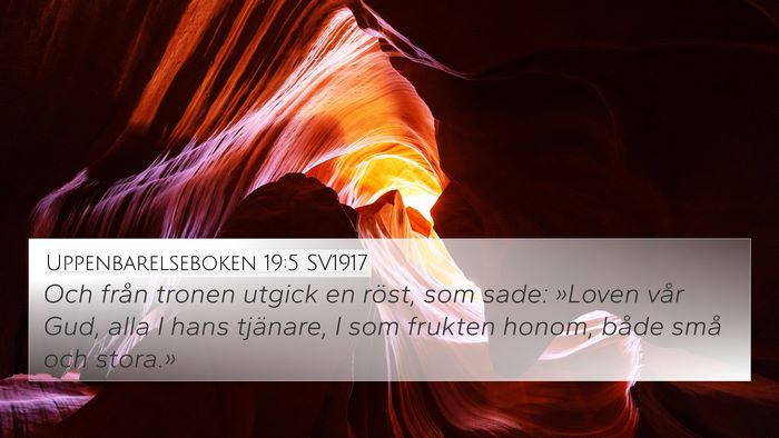 Uppenbarelseboken 19:5 SV1917 Bible Verse Image