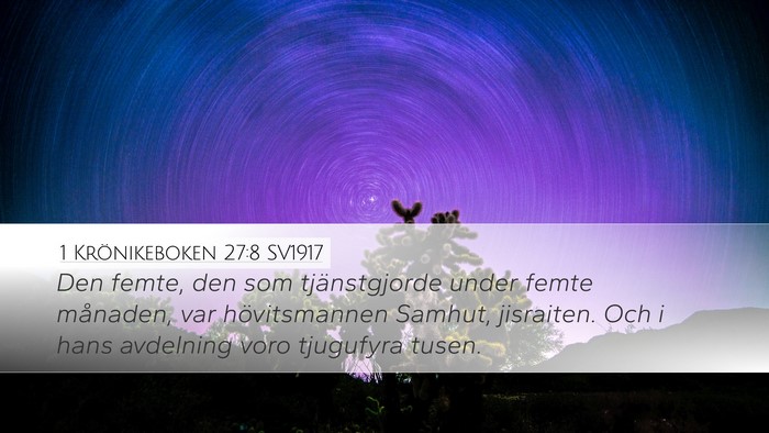 1 Krönikeboken 27:8 SV1917 Desktop Wallpaper - Den femte, den som tjänstgjorde under femte - Desktop Bible Verse Wallpaper