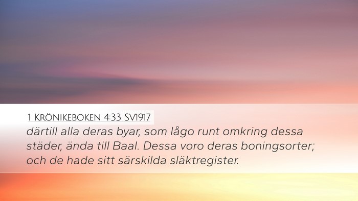 1 Krönikeboken 4:33 SV1917 Bible Verse Image