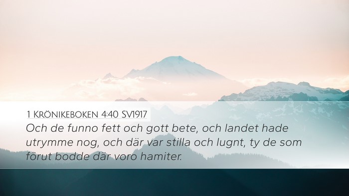 1 Krönikeboken 4:40 SV1917 Desktop Wallpaper - Och de funno fett och gott bete, och landet hade - Desktop Bible Verse Wallpaper