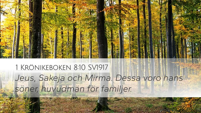 1 Krönikeboken 8:10 SV1917 Desktop Wallpaper - Jeus, Sakeja och Mirma. Dessa voro hans söner, - Desktop Bible Verse Wallpaper