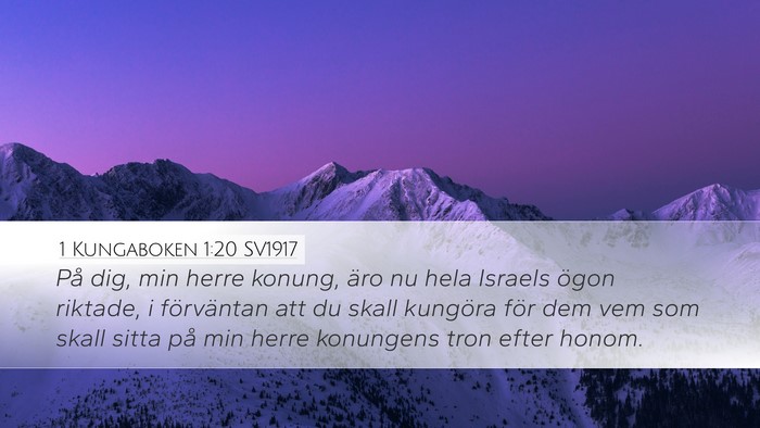1 Kungaboken 1:20 SV1917 Desktop Wallpaper - På dig, min herre konung, äro nu hela Israels - Desktop Bible Verse Wallpaper