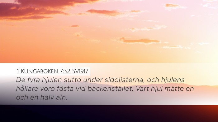 1 Kungaboken 7:32 SV1917 Desktop Wallpaper - De fyra hjulen sutto under sidolisterna, och - Desktop Bible Verse Wallpaper
