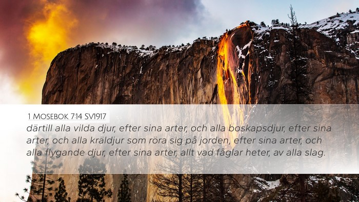 1 Mosebok 7:14 SV1917 Desktop Wallpaper - därtill alla vilda djur, efter sina arter, och - Desktop Bible Verse Wallpaper