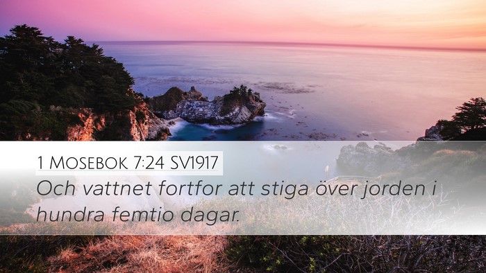 1 Mosebok 7:24 SV1917 Desktop Wallpaper - Och vattnet fortfor att stiga över jorden i - Desktop Bible Verse Wallpaper