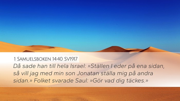 1 Samuelsboken 14:40 SV1917 Desktop Wallpaper - Då sade han till hela Israel: »Ställen I eder - Desktop Bible Verse Wallpaper