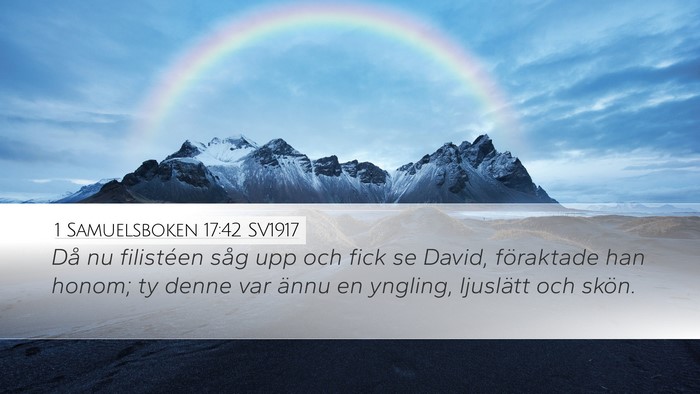 1 Samuelsboken 17:42 SV1917 Desktop Wallpaper - Då nu filistéen såg upp och fick se David, - Desktop Bible Verse Wallpaper