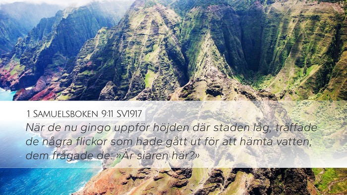 1 Samuelsboken 9:11 SV1917 Desktop Wallpaper - När de nu gingo uppför höjden där staden - Desktop Bible Verse Wallpaper