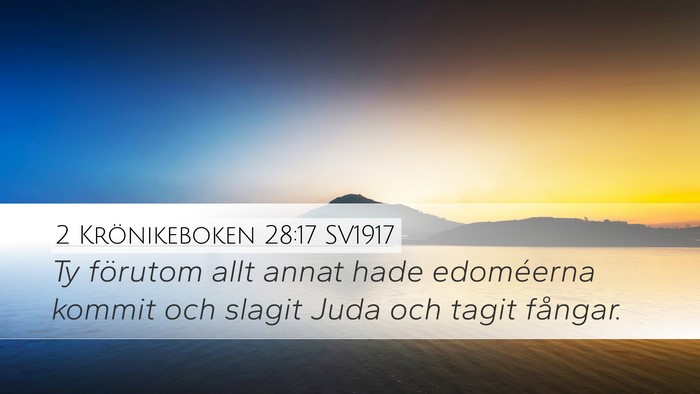 2 Krönikeboken 28:17 SV1917 Bible Verse Image