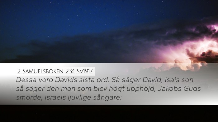 2 Samuelsboken 23:1 SV1917 Bible Verse Image