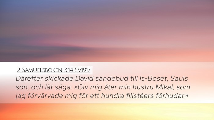 2 Samuelsboken 3:14 SV1917 Desktop Wallpaper - Därefter skickade David sändebud till Is-Boset, - Desktop Bible Verse Wallpaper