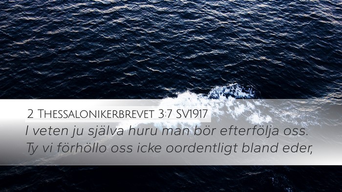 2 Thessalonikerbrevet 3:7 SV1917 Bible Verse Image