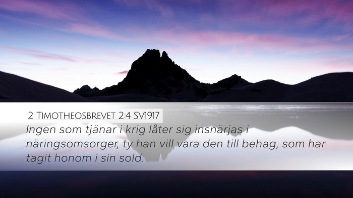 2 Timotheosbrevet 2:4 SV1917 Desktop Wallpaper - Ingen som tjänar i krig låter sig insnärjas i - Desktop Bible Verse Wallpaper