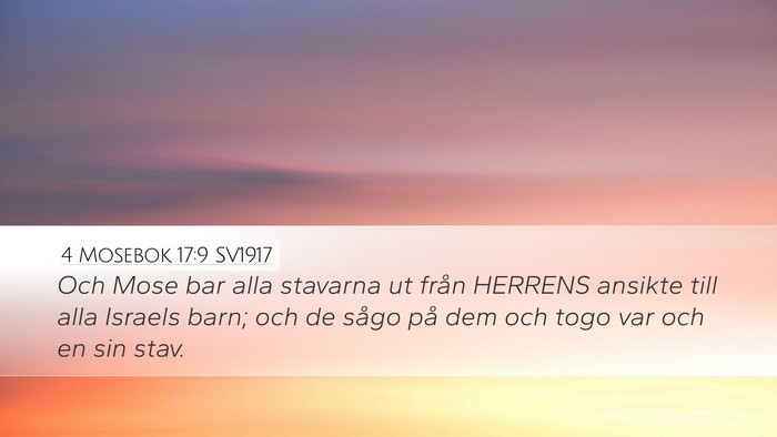 4 Mosebok 17:9 SV1917 Desktop Wallpaper - Och Mose bar alla stavarna ut från HERRENS - Desktop Bible Verse Wallpaper