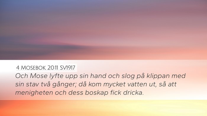 4 Mosebok 20:11 SV1917 Desktop Wallpaper - Och Mose lyfte upp sin hand och slog på klippan - Desktop Bible Verse Wallpaper
