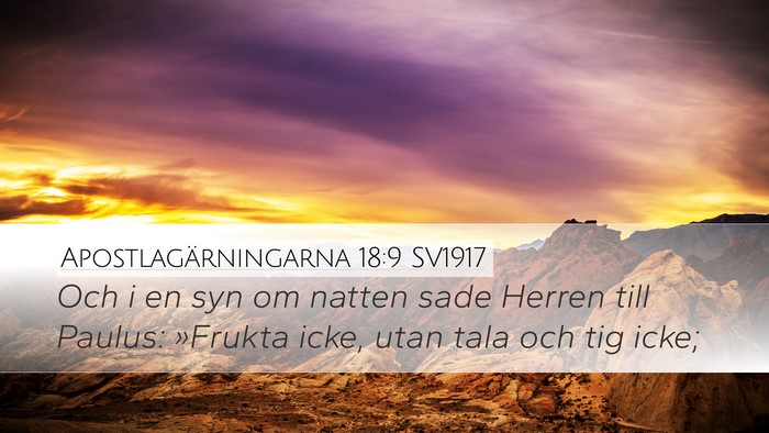 Apostlagärningarna 18:9 SV1917 Bible Verse Image