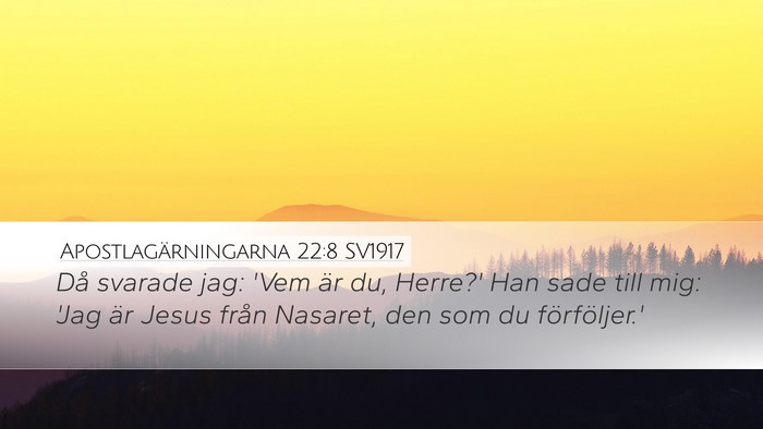 Apostlagärningarna 22:8 SV1917 Bible Verse Image