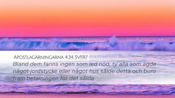 Apostlagärningarna 4:34 SV1917 Bible Verse Image