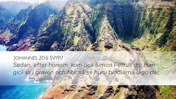Johannes 20:6 SV1917 Desktop Wallpaper - Sedan, efter honom, kom ock Simon Petrus dit. Han - Desktop Bible Verse Wallpaper