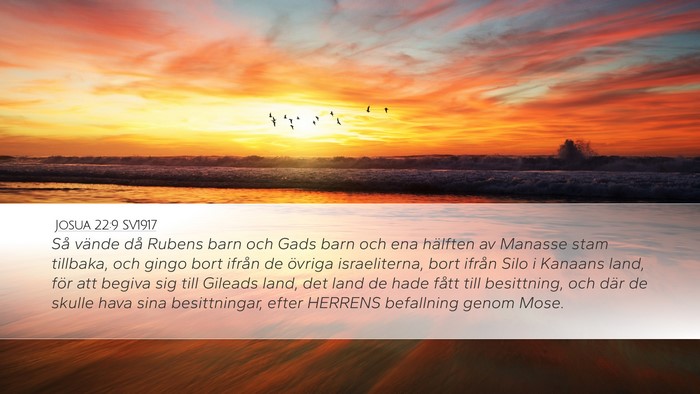 Josua 22:9 SV1917 Desktop Wallpaper - Så vände då Rubens barn och Gads barn och ena - Desktop Bible Verse Wallpaper