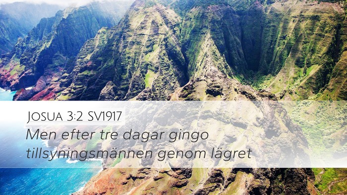 Josua 3:2 SV1917 Desktop Wallpaper - Men efter tre dagar gingo tillsyningsmännen - Desktop Bible Verse Wallpaper