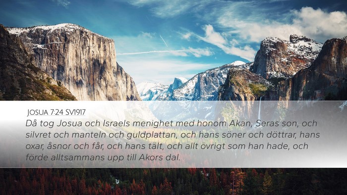 Josua 7:24 SV1917 Desktop Wallpaper - Då tog Josua och Israels menighet med honom - Desktop Bible Verse Wallpaper
