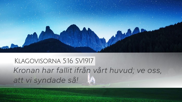 Klagovisorna 5:16 SV1917 Bible Verse Image