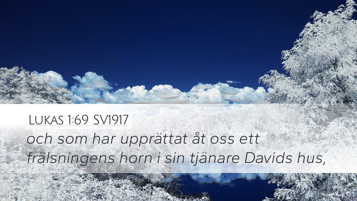 Lukas 1:69 SV1917 Desktop Wallpaper - och som har upprättat åt oss ett frälsningens - Desktop Bible Verse Wallpaper