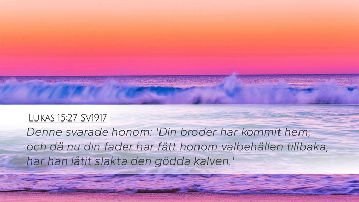 Lukas 15:27 SV1917 Desktop Wallpaper - Denne svarade honom: 'Din broder har kommit hem; - Desktop Bible Verse Wallpaper
