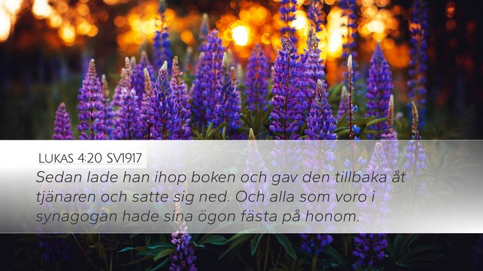Lukas 4:20 SV1917 Desktop Wallpaper - Sedan lade han ihop boken och gav den tillbaka - Desktop Bible Verse Wallpaper