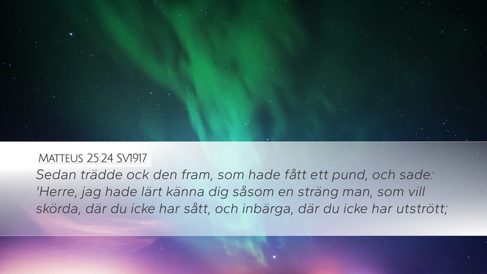 Matteus 25:24 SV1917 Desktop Wallpaper - Sedan trädde ock den fram, som hade fått ett - Desktop Bible Verse Wallpaper