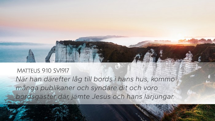 Matteus 9:10 SV1917 Desktop Wallpaper - När han därefter låg till bords i hans hus, - Desktop Bible Verse Wallpaper