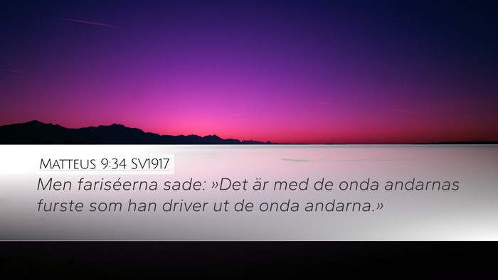 Matteus 9:34 SV1917 Desktop Wallpaper - Men fariséerna sade: »Det är med de onda - Desktop Bible Verse Wallpaper