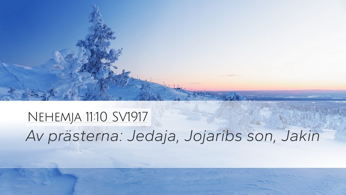 Nehemja 11:10 SV1917 Desktop Wallpaper - Av prästerna: Jedaja, Jojaribs son, - Desktop Bible Verse Wallpaper
