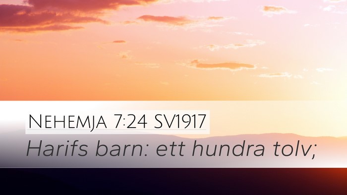 Nehemja 7:24 SV1917 Desktop Wallpaper - Harifs barn: ett hundra - Desktop Bible Verse Wallpaper