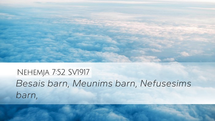 Nehemja 7:52 SV1917 Desktop Wallpaper - Besais barn, Meunims barn, Nefusesims - Desktop Bible Verse Wallpaper