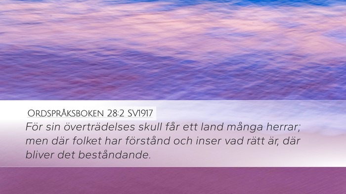 Ordspråksboken 28:2 SV1917 Bible Verse Image